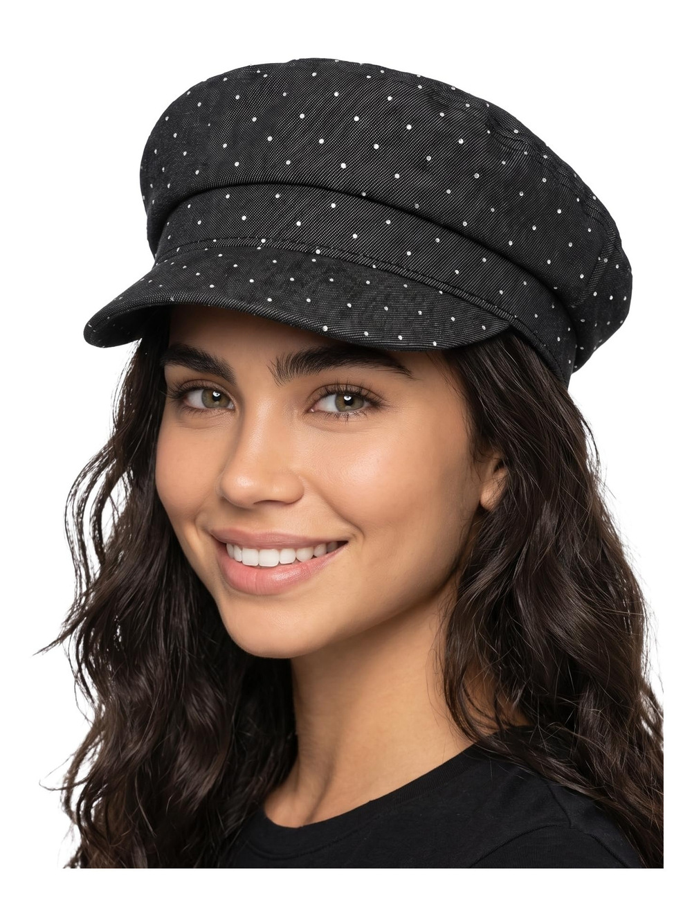 Greek Fisherman Newsboy Cap, Cotton Captains | Rhinestone, Black | Size OS